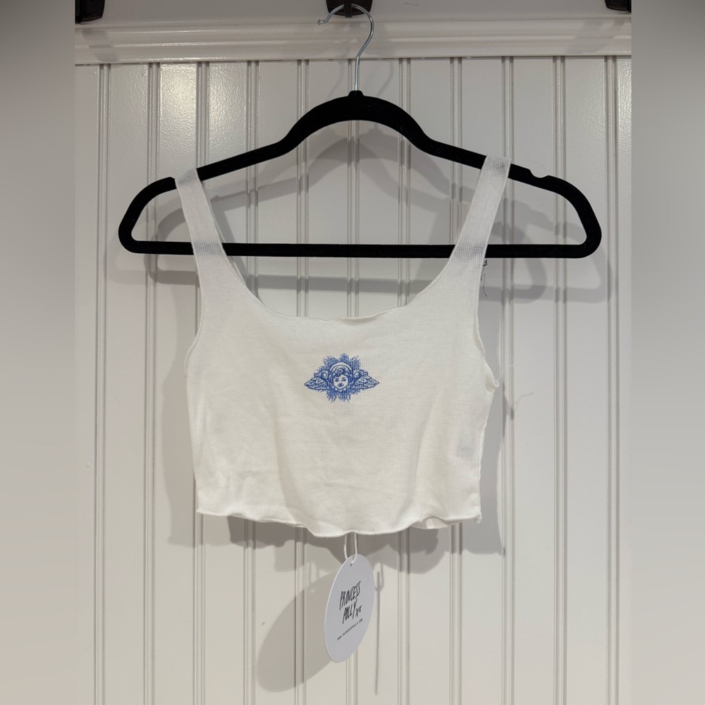 Princess Polly White Blue Crop Tank Top